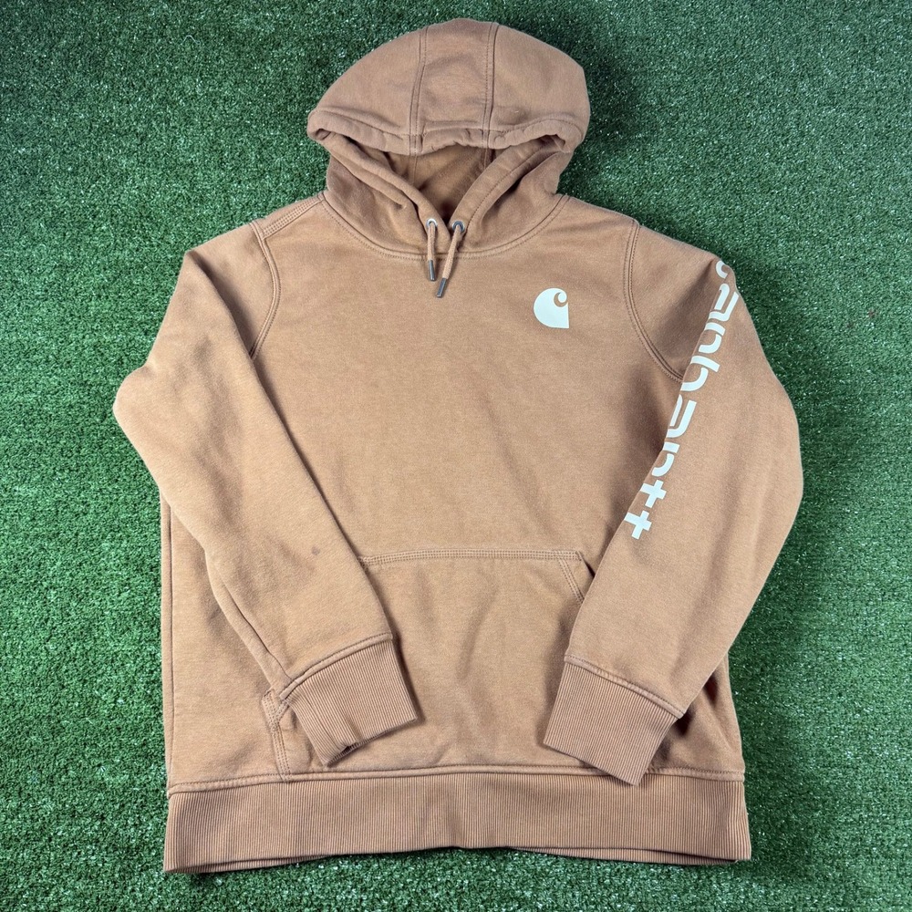 Carhartt Youth Brown Relaxed Fit Graphic Sleeve Logo Hoodie Large 12-14